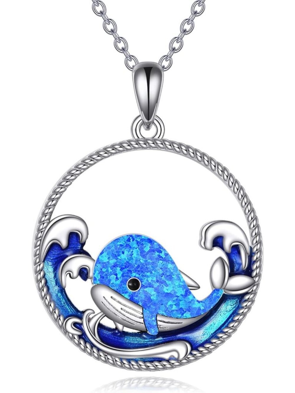 Women's Blue Silver Mountain and Sea Wave Natural Item Jewelry Necklace